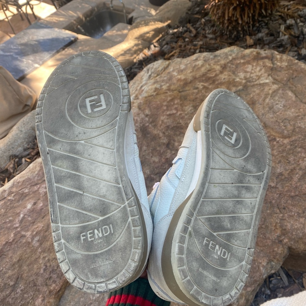 Rare FENDI official match high top sneakers shoe white taupe leather - Picture 8 of 12